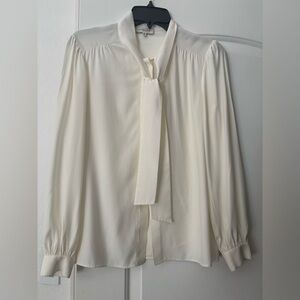 Lafayette 148 cream tie neck silk georgette blouse size S